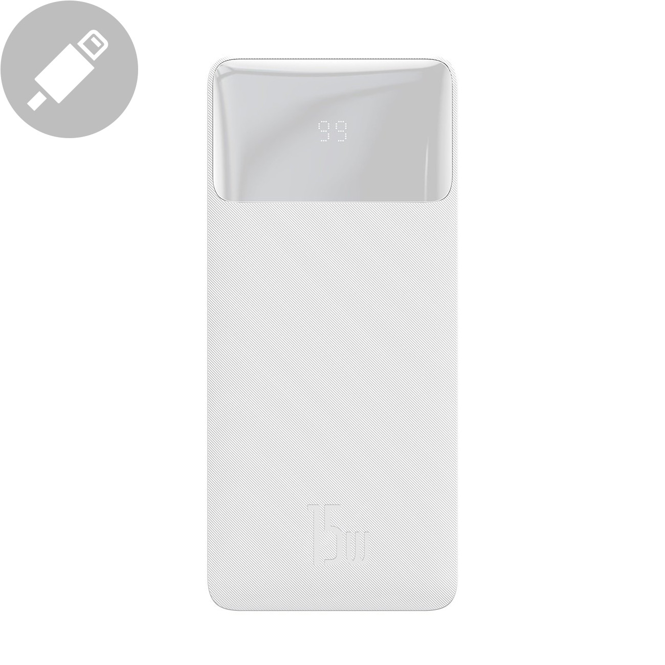 Baseus Bipow power bank with display 30000mAh 15W white (Overseas Edition) + USB-A - Micro USB cable 0.25m white (PPBD050202)