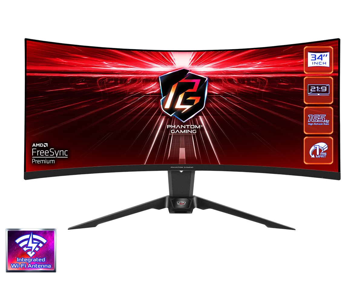 ASROCK 34'' CURVED GAMING MONITOR WQHD WI-FI 01MS 165Hz PG34WQ15R2B