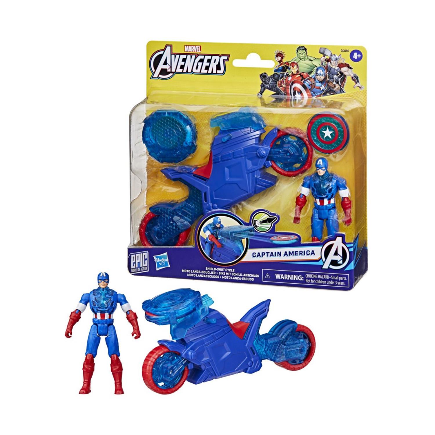 Hasbro Marvel Avengers: Epic World of Action - Captain America Shield-Shot Cycle Vehicle 4" Figure (G0889)