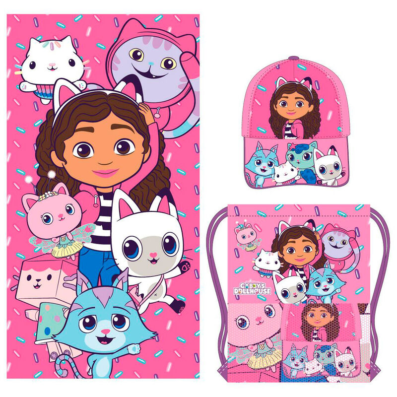 Gabbys Dolls House set towel + bag + cap