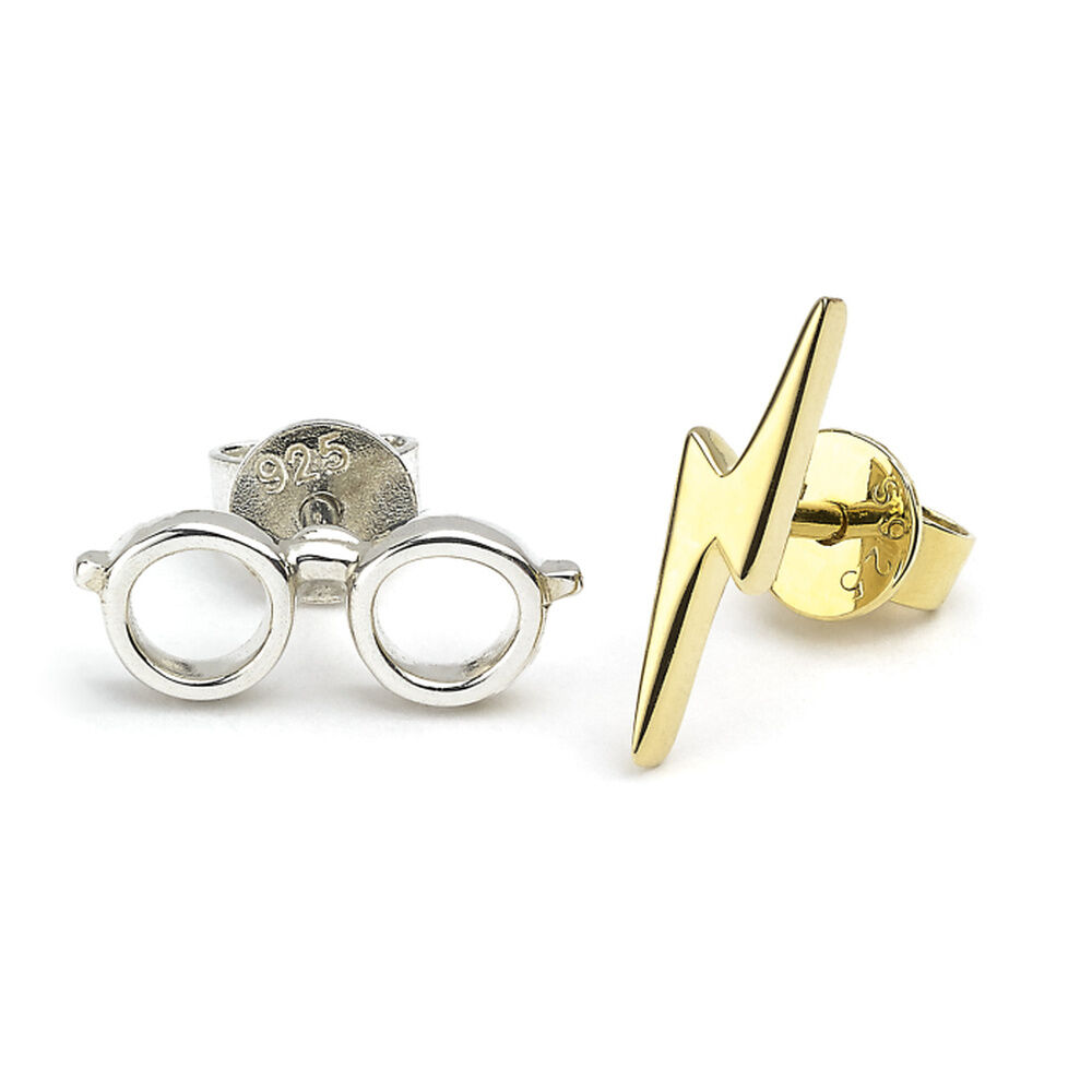 Harry Potter Lightning Bolt & Glasses sterling silver gold plated earringss