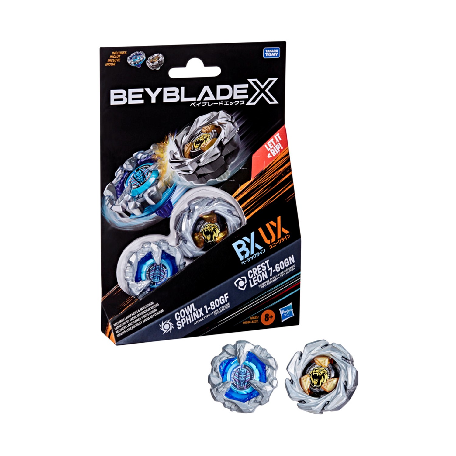 Hasbro BeyBlade X: Cowl Sphinx 1-80GF & Crest Leon 7-60GN Dual Pack (G1685)