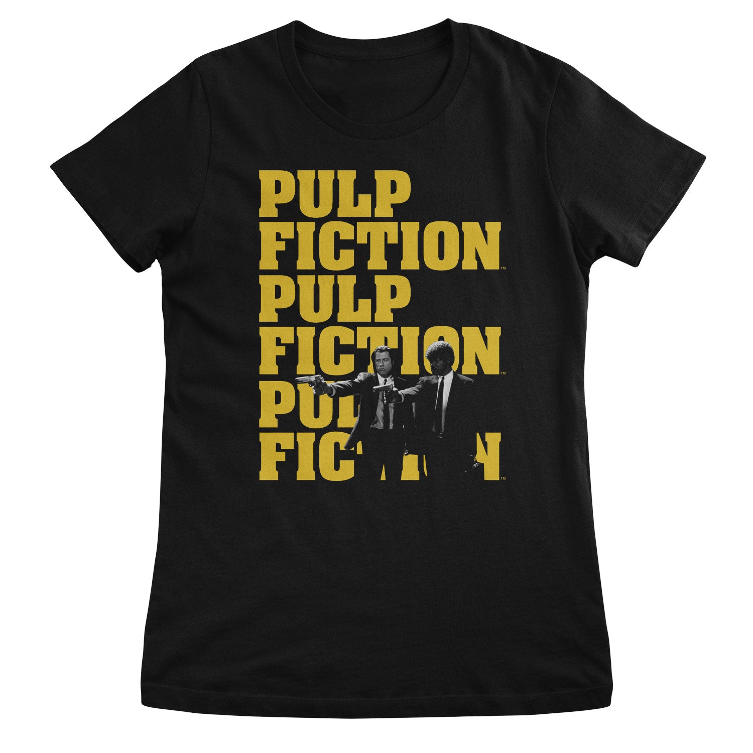 Pulp Fiction Stacked Logos Girly Tee