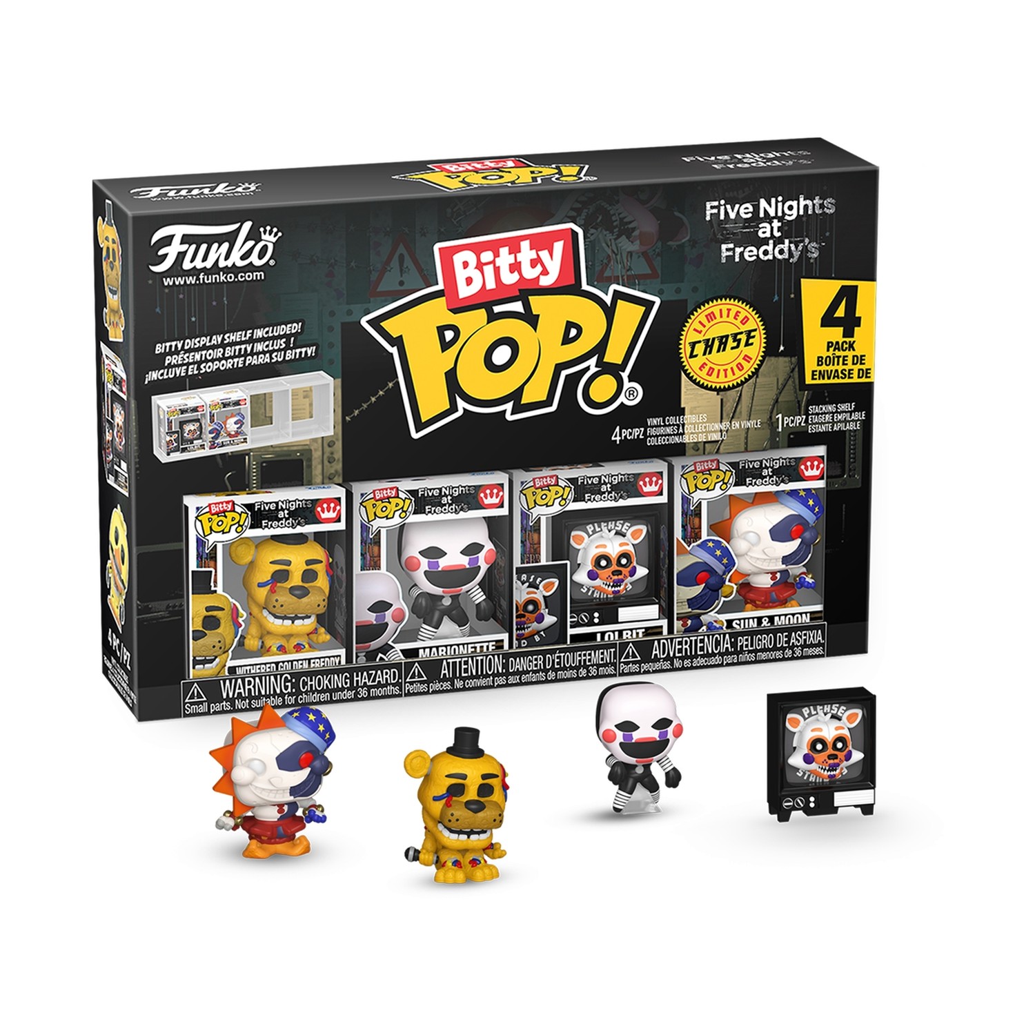 Funko Bitty Pop! 4-Pack: Five Nights at Freddy's - Withered Golden Freddy, Marionette, Lolbit, Sun & Moon Vinyl Figures