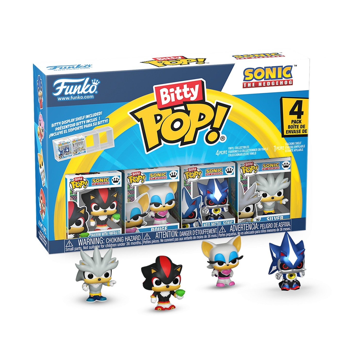 Funko Bitty Pop! 4-Pack: Sonic The Hedgehog - Shadow with Emerald, Rouge, Neo Metal Sonic, Silver Vinyl Figures