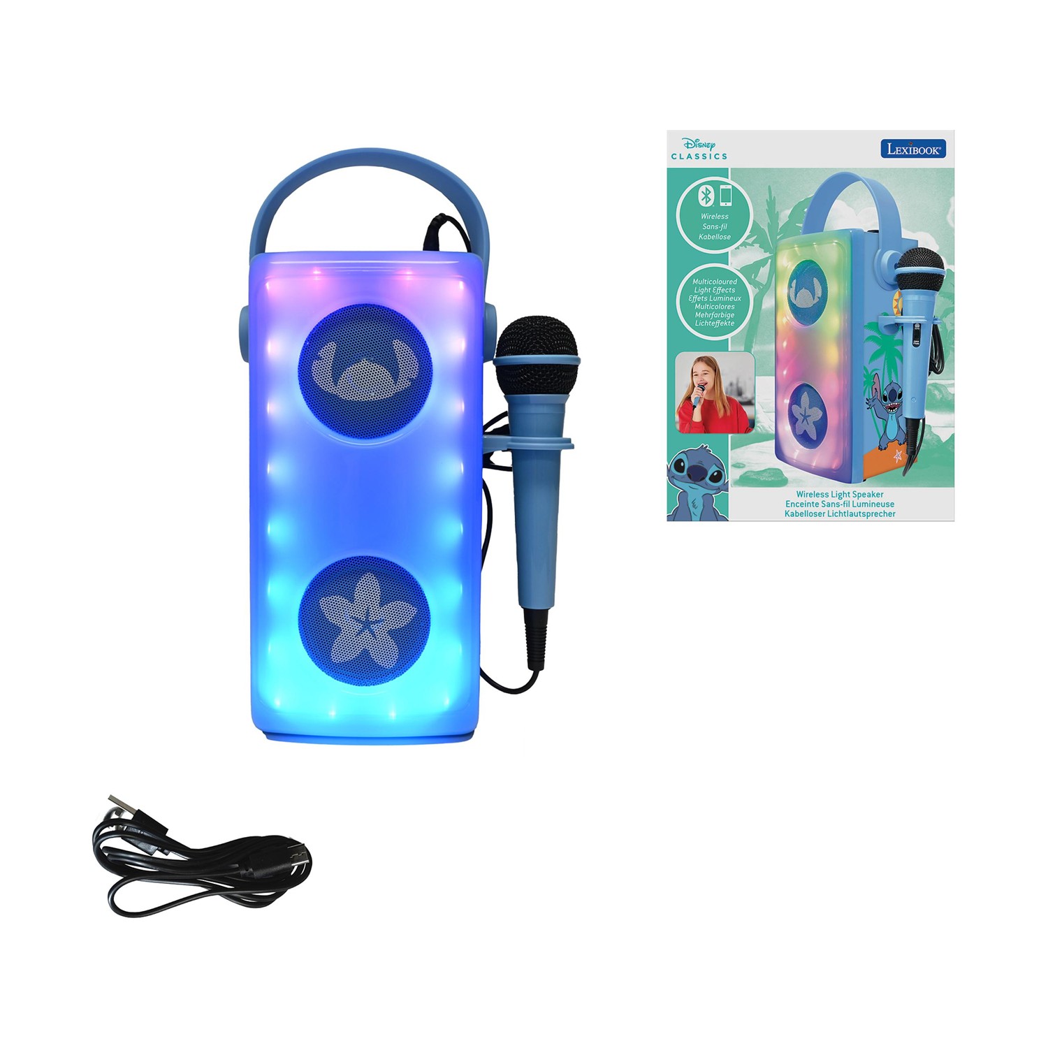 Lexibook Bluetooth Speaker with Microphone & Light Effects: Stitch Luminous Powerful Bluetooth Speaker with Microphone (25.BTP185DZ)