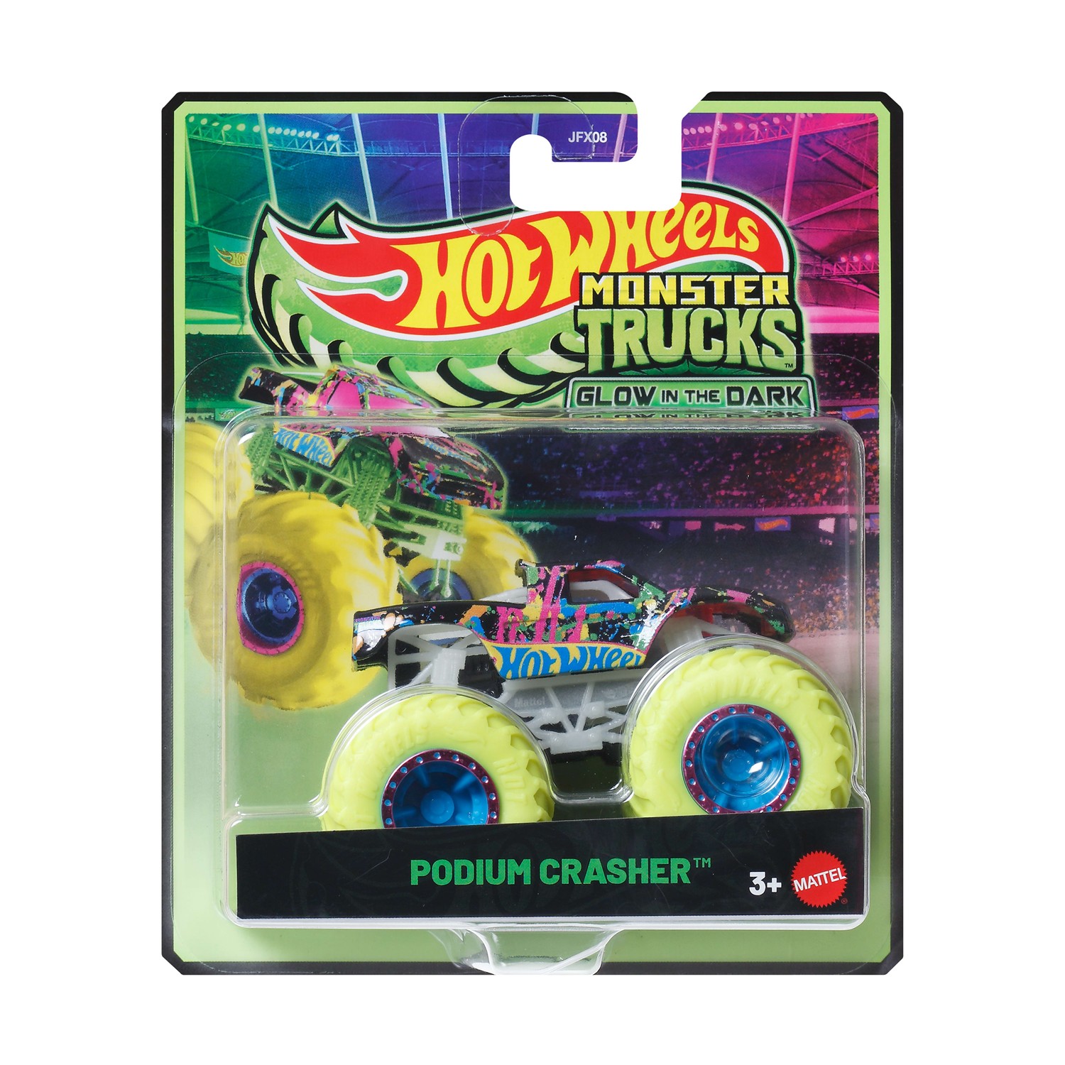 Mattel Hot Wheels: Monster Trucks Glow In The Dark - Podium Crasher Vehicle (JFX09)