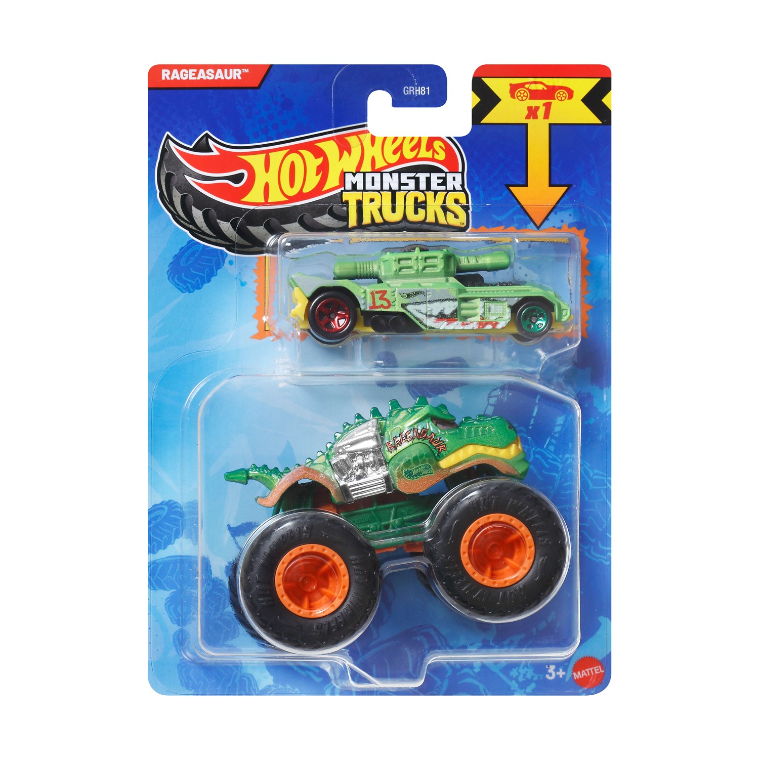 Mattel Hot Wheels Monster Trucks: Rageasaur With Small Car – Die-Cast & Truck Vehicle (JJT55)
